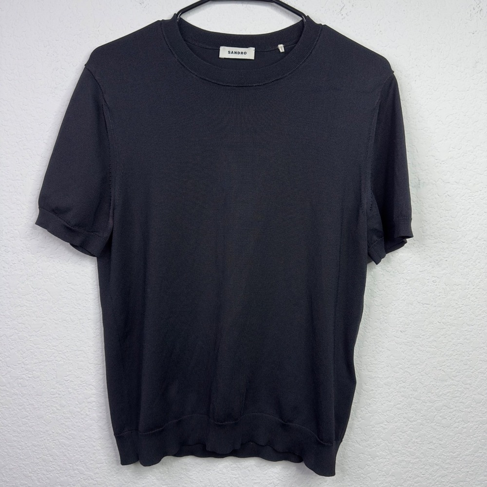 Sandro Sweater Womens S Black Knit Short Sleeve Minimalist Preppy Neutral Luxury